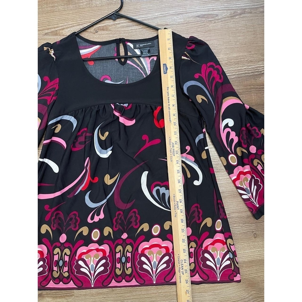 INC International Concepts Paisley 3/4 Bell Sleeve Pink Black Blouse Size M P - Picture 3 of 8